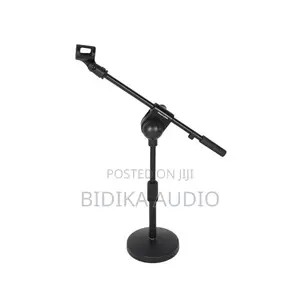 Bn Table Top Black Microphone Stand With Round Base Height Adjustable