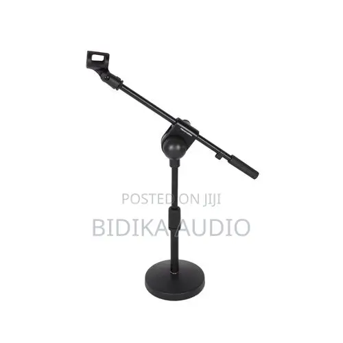 Bn Table Top Black Microphone Stand With Round Base Height Adjustable