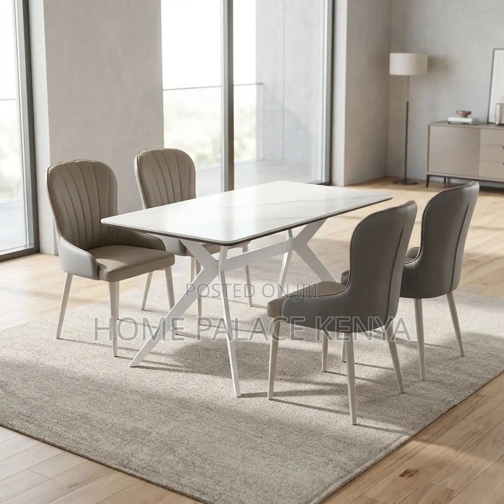 Dining Set; 4-Seater Marble Dining Table Set