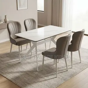 Dining Set; 4-Seater Marble Dining Table Set