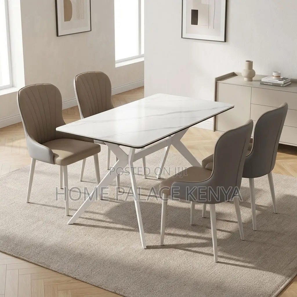 Dining Set; 4-Seater Marble Dining Table Set