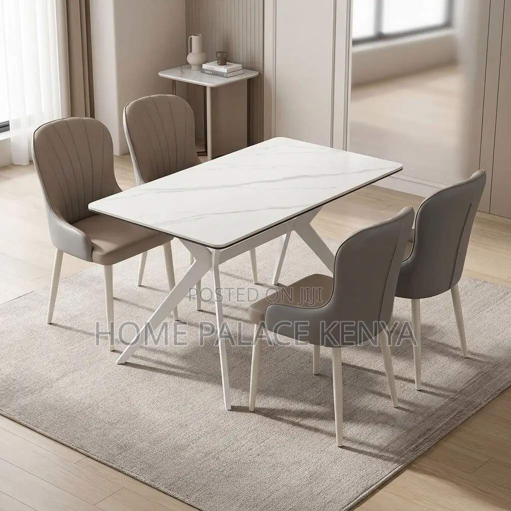 Dining Set; 4-Seater Marble Dining Table Set