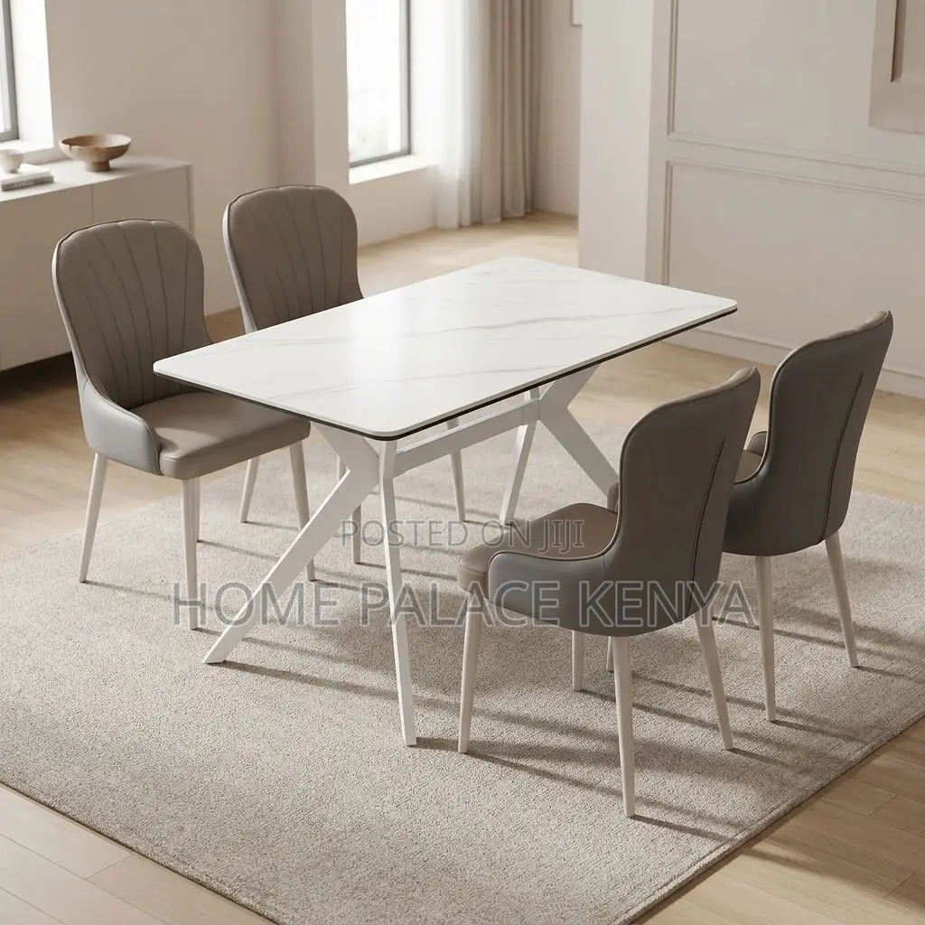 Dining Set; 4-Seater Marble Dining Table Set
