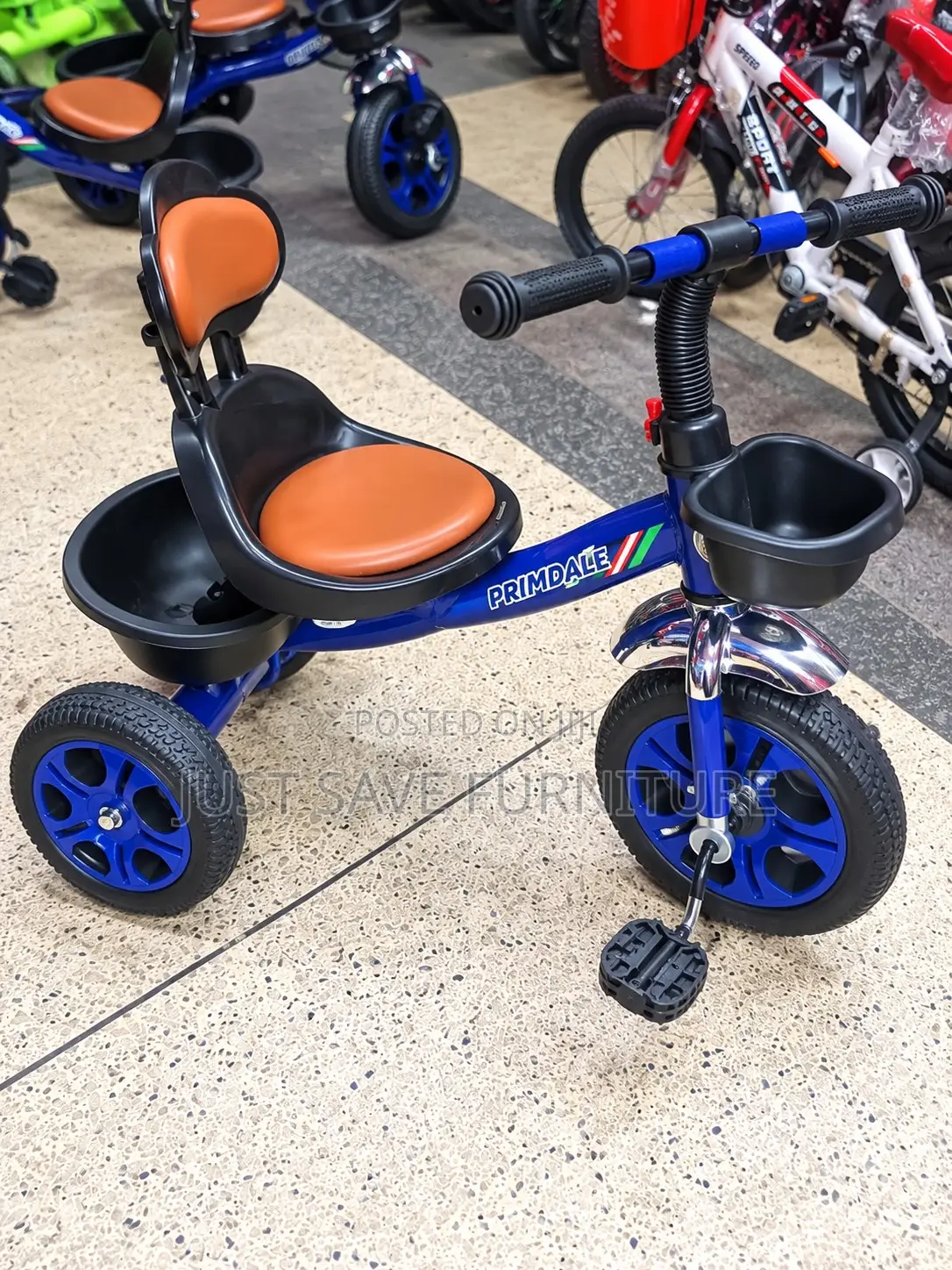 Tricycle With Backrest, Safety Seat, Front Basket and Rear Basket