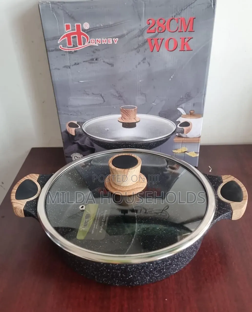 Single Piece 28cm HonHey WOK Granite Partitioned Cooking Pot Casserole