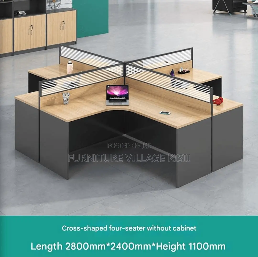 Brown Curved 4-Way Office Workstation
