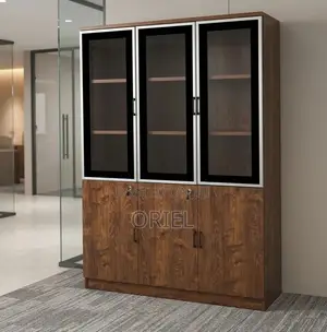 Office Cabinet : 3-Door Wooden Glass Filing Storage Cabinet