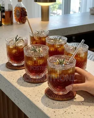 6 PCs ,350 Ml Retro Design Highball Ribbed Glasses
