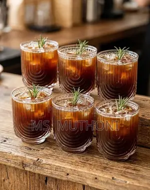 6 PCs ,350 Ml Retro Design Highball Ribbed Glasses