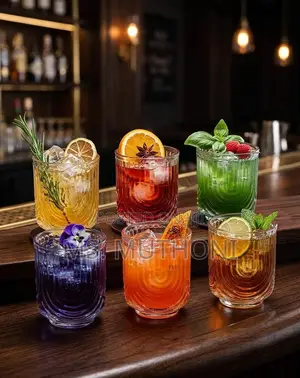 6 PCs U-Shaped Ribbed Glass Tumbler