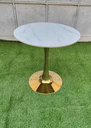 Round Marble Top Dining Table With Gold Tulip Base - 80cm