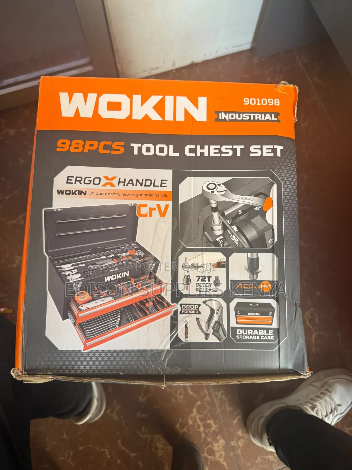 WOKIN 98pcs Tools Chest Set Socket Wrench Mechanic Metal Tray Tool Box