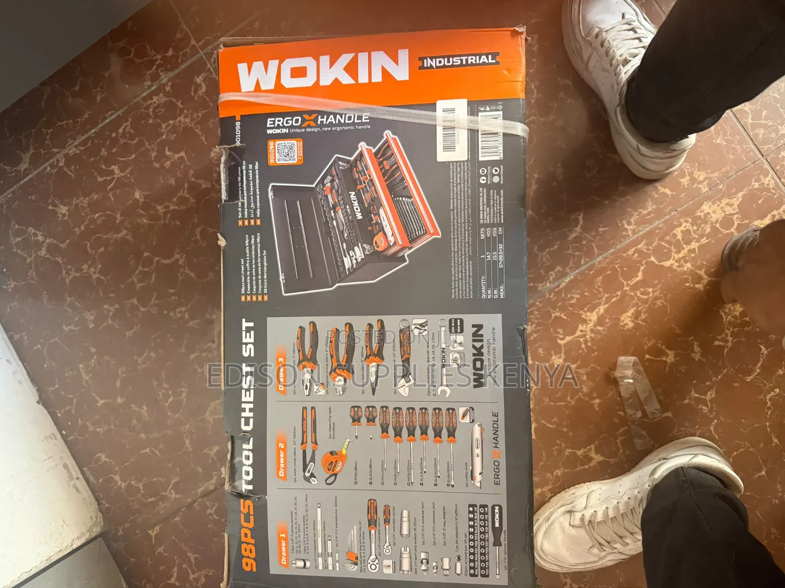 WOKIN 98pcs Tools Chest Set Socket Wrench Mechanic Metal Tray Tool Box