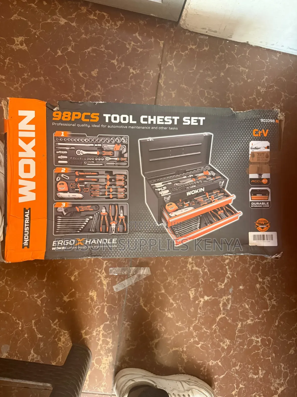 WOKIN 98pcs Tools Chest Set Socket Wrench Mechanic Metal Tray Tool Box