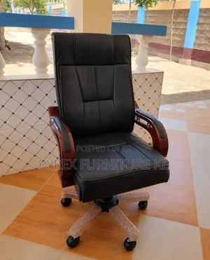 High Back Manager Office Chair - Black PU Leather With Wooden Frame