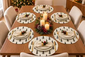 6-Piece White Christmas Tree Round Placemats