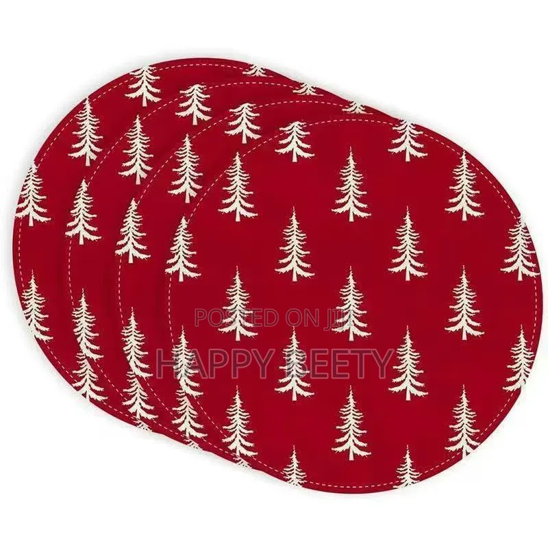 6-Piece White Christmas Tree Round Placemats