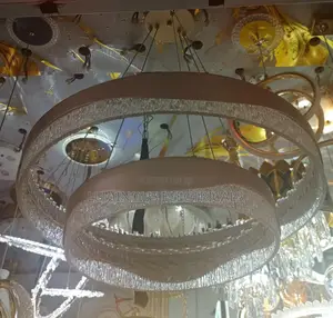 Modern Luxury LED Ring Chandelier 2-Tier Gold Crystal