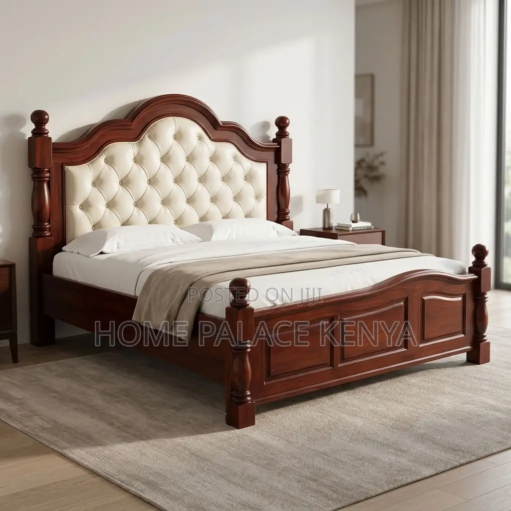 Bed; King Size Mahogany Padded Bed