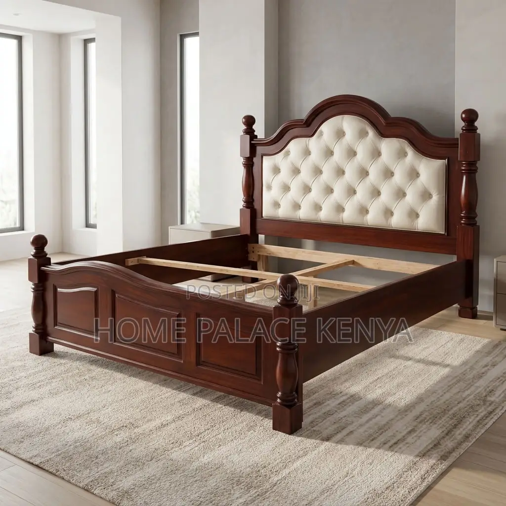 Bed; King Size Mahogany Padded Bed