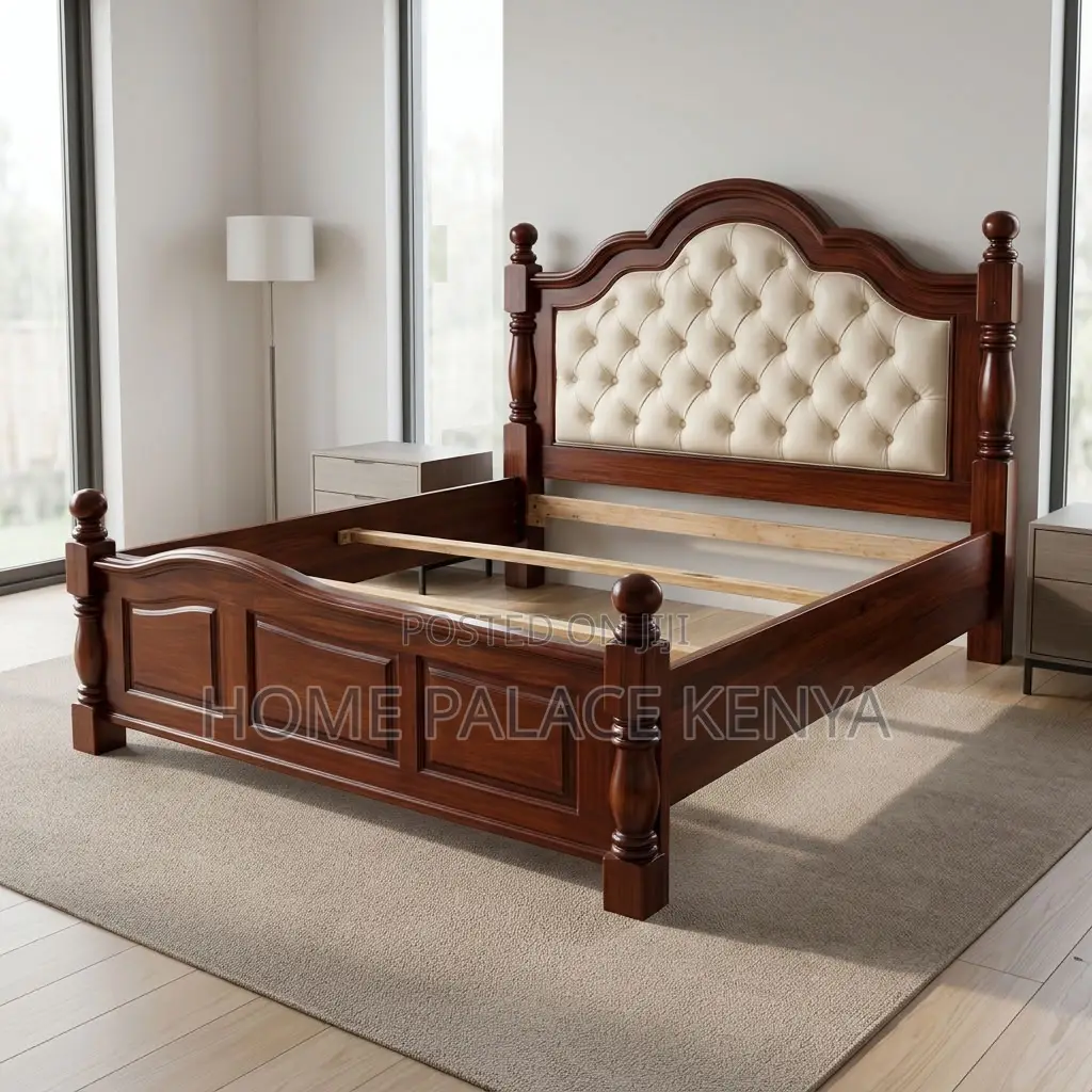 Bed; King Size Mahogany Padded Bed
