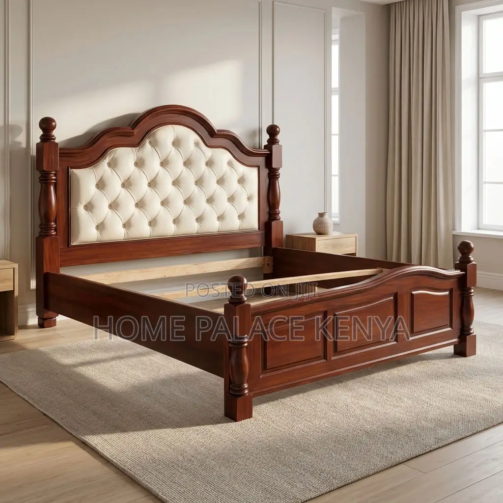 Bed; King Size Mahogany Padded Bed