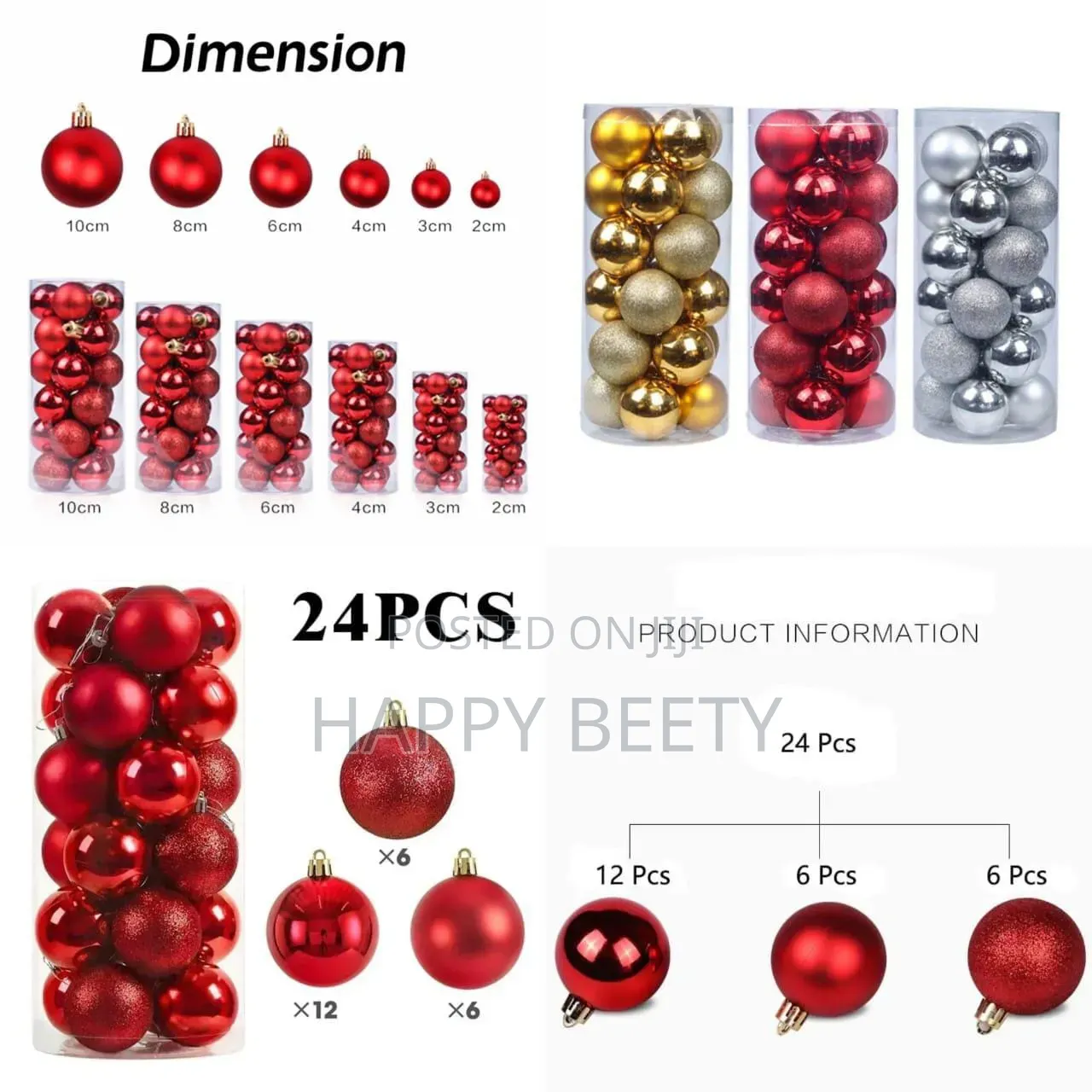 Christmas Decor Balls 24pcs Set Each 6cm