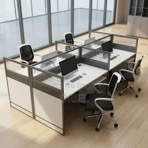 Office Desk : 4-Seater Gray Workstation