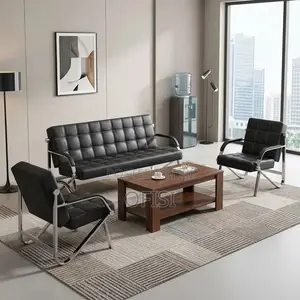 Office Sofa; Black 5 Seater Leather Reception Sofa