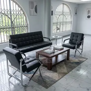 Office Sofa; Black 5 Seater Leather Reception Sofa
