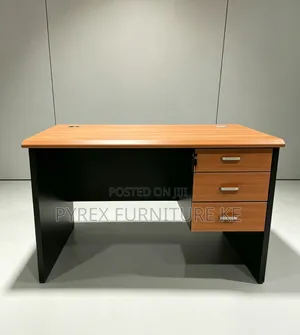 Two-Tone Brown and Black Office Table With Side Pedestal
