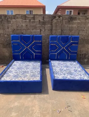 4x6 Royal Blue Luxury Geometric Gold Trim Velvet Bed Frame