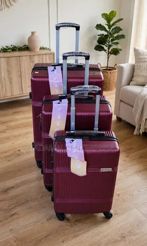 3 in 1 Fibre Suitcase Maroon Set Size 4 - 3pcs - New