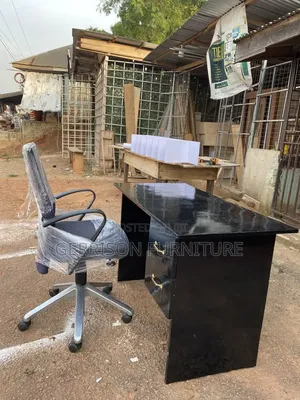 Modern Black 2-Drawer Office Desk + Ergonomic Mesh Chair Set