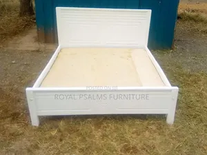 Heavy-Duty 5*6 Modern White Wooden Bed Frame