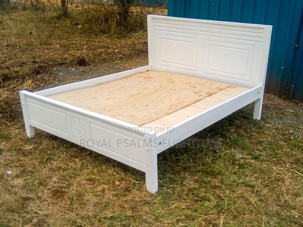 Heavy-Duty 5*6 Modern White Wooden Bed Frame