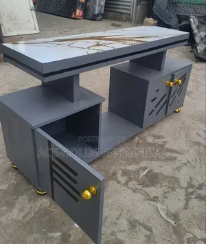 Grey Finish Istanbul Modern TV Stand, Marble Top Design