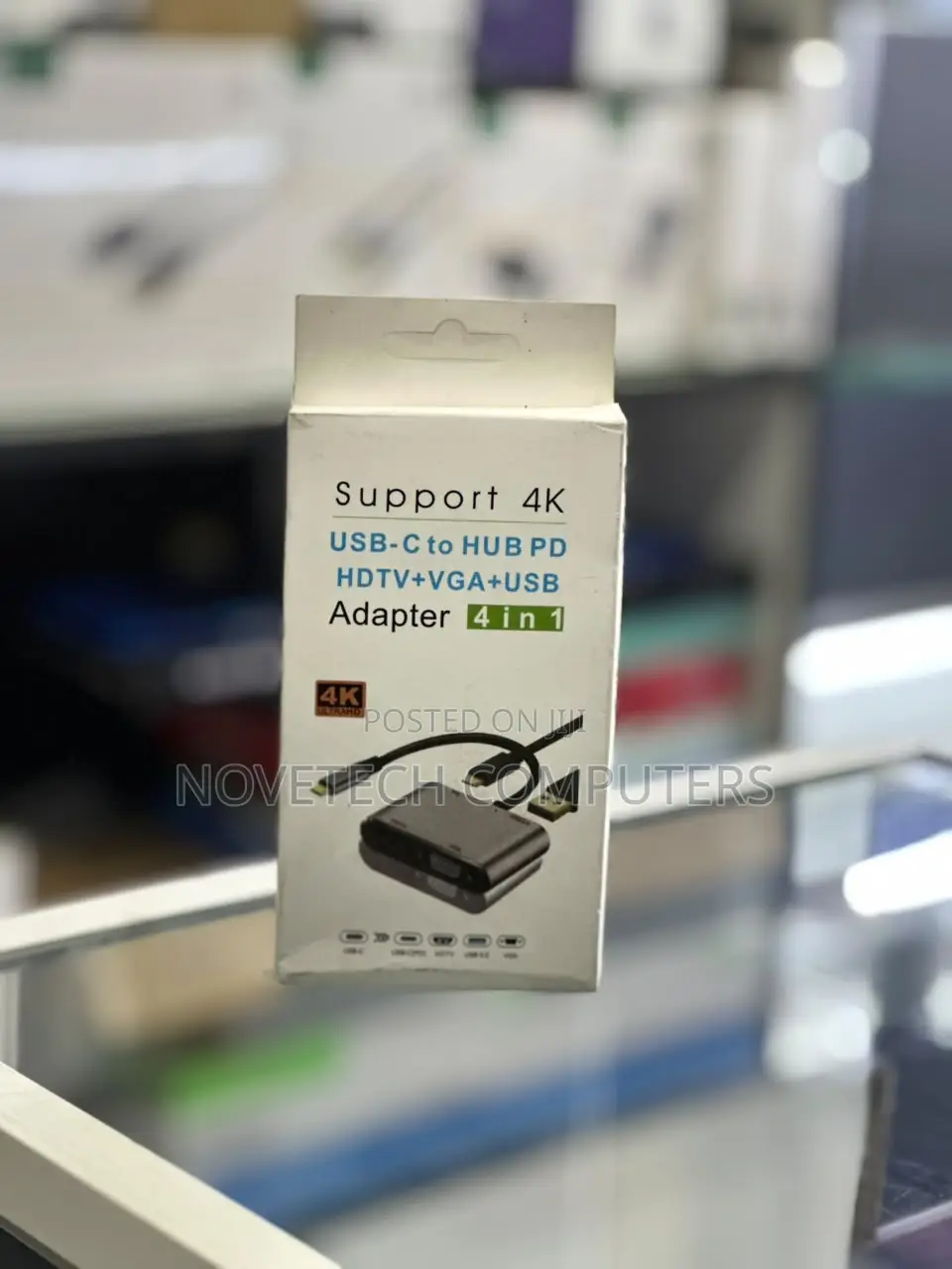 4 in 1 Adapter: USB-C to Hub Pd+ HDTV + Vga + USB