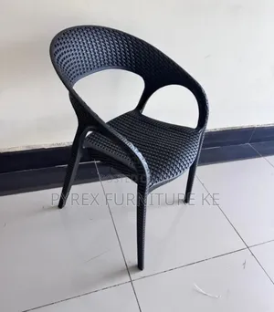 Black Woven Outdoor Armchair With Curved Backrest