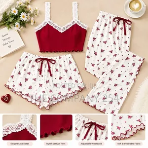 3 Piece Flower Print Pajama Set