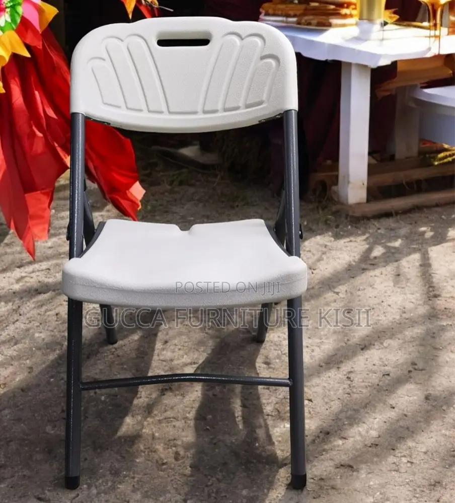 Foldable White Patio Chair With Metallic Legs