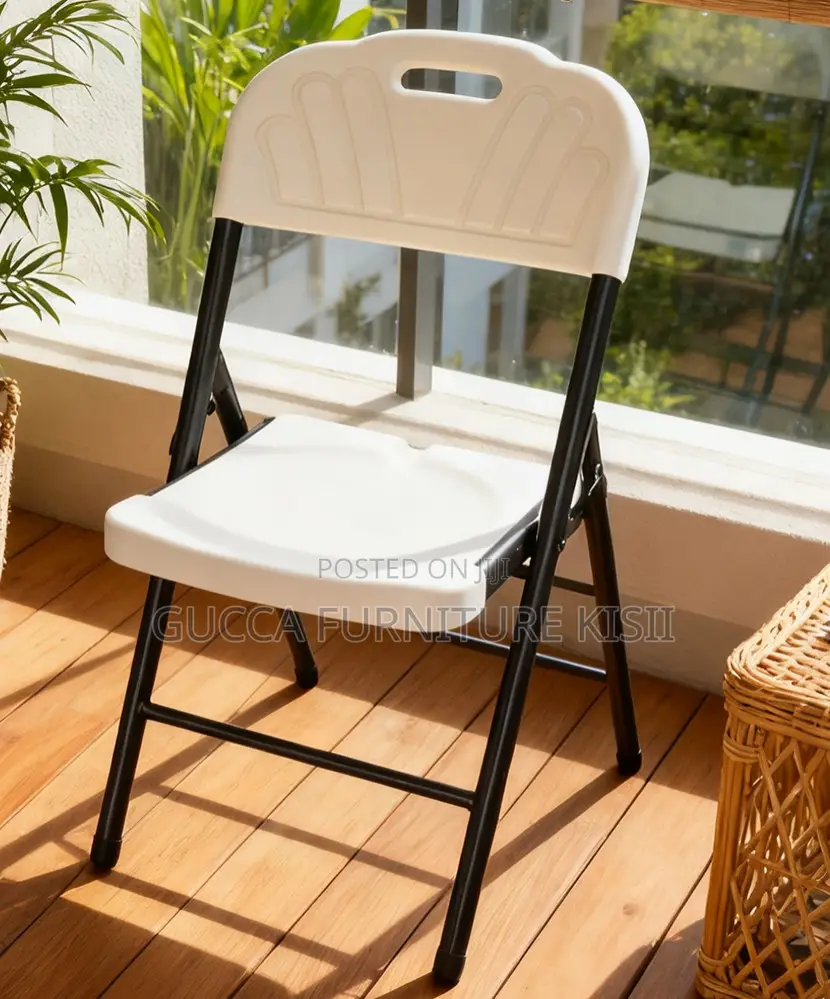 Foldable White Patio Chair With Metallic Legs