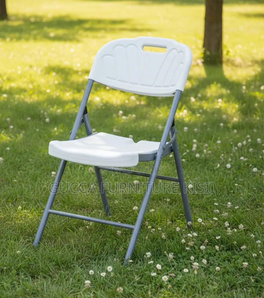 Foldable White Patio Chair With Metallic Legs