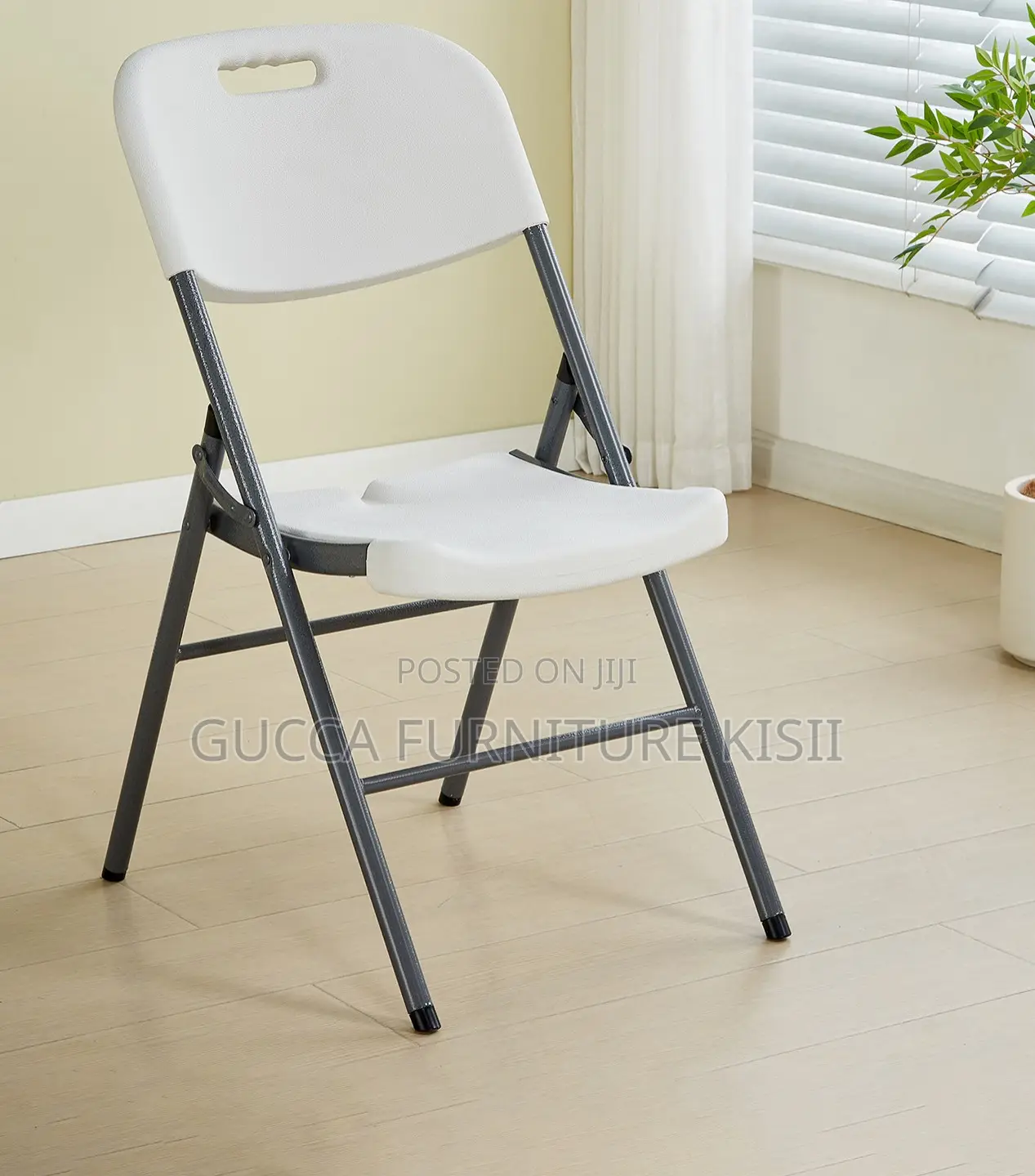 Foldable White Patio Chair With Metallic Legs