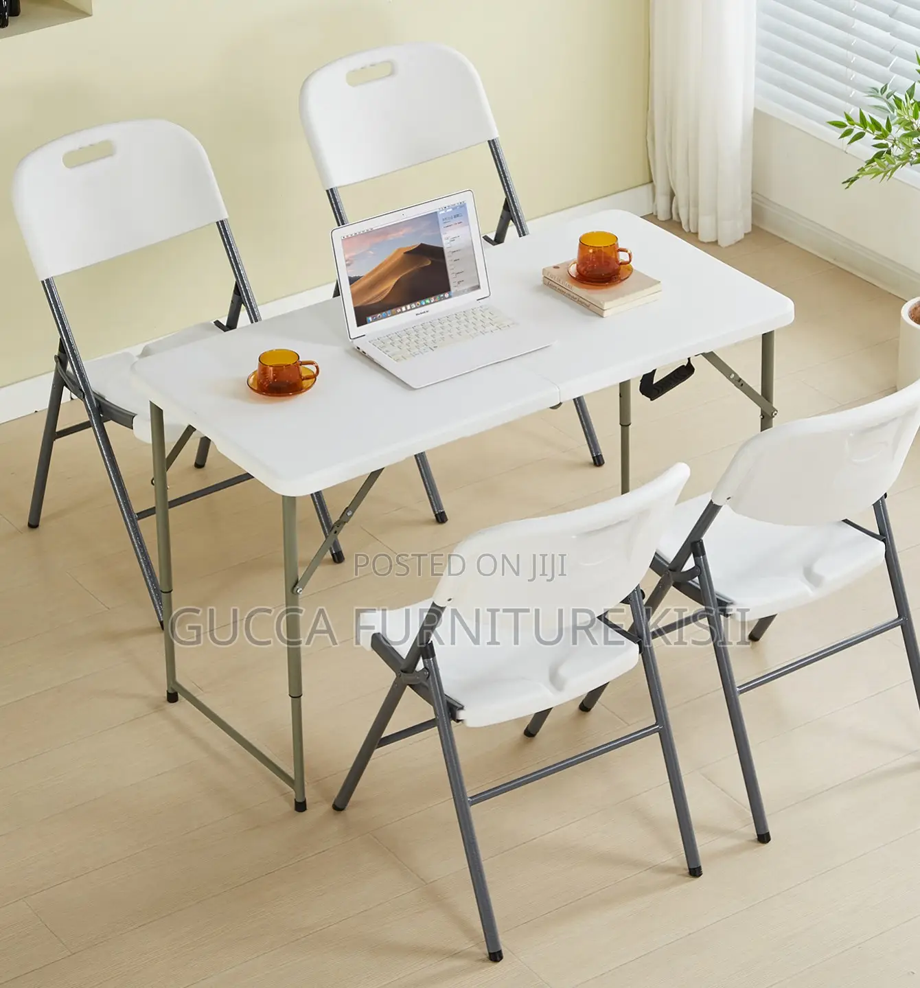 Foldable White Patio Chair With Metallic Legs