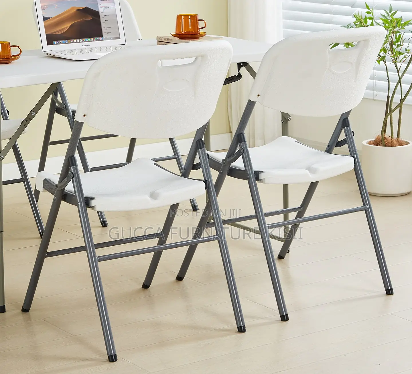 Foldable White Patio Chair With Metallic Legs