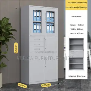 Half Glass Vertical Organizer Steel Office Cabinet