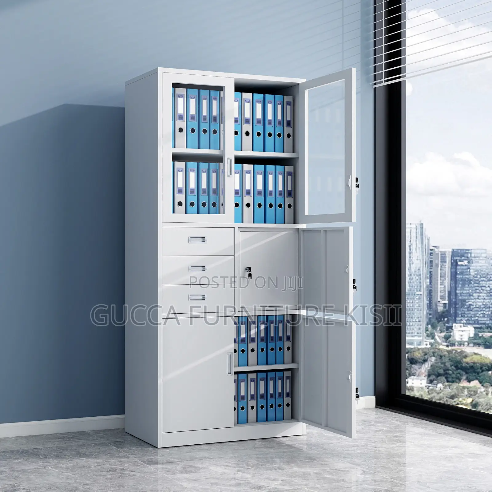 Half Glass Vertical Organizer Steel Office Cabinet