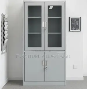 Half Glass Office / Home Storage Metallic Cabinet