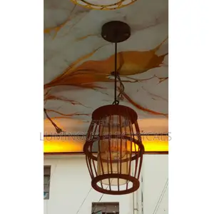 Rustic Wooden Cage Pendant Light Modern Retro Barrel Hanging Lamp